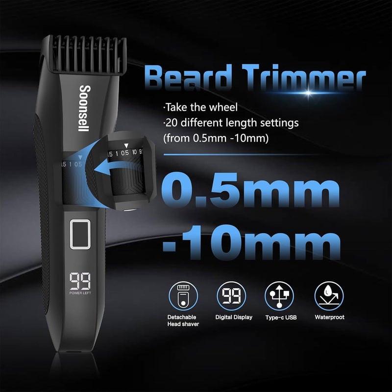 Soonsell Manscape Beard Trimmer for Men,IPX7 Waterproof 4 in 1 Men's Grooming Kit,Ball Shaver,Nose Hair Clippers,Electric Razor,Hair Clippers for Men,LED Display,Wet/Dry Trimmer - Image 2